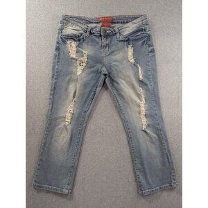 Red Rivet Jeans Womens Size 11 Blue Destressed Straight Crop Faded Whiskers